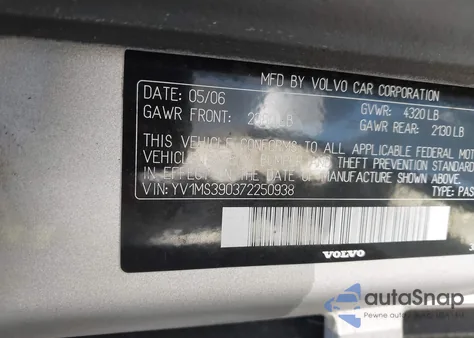 2007 Volvo S40 2.4I z USA, uszkodzony, nr VIN YV1MS390372250938